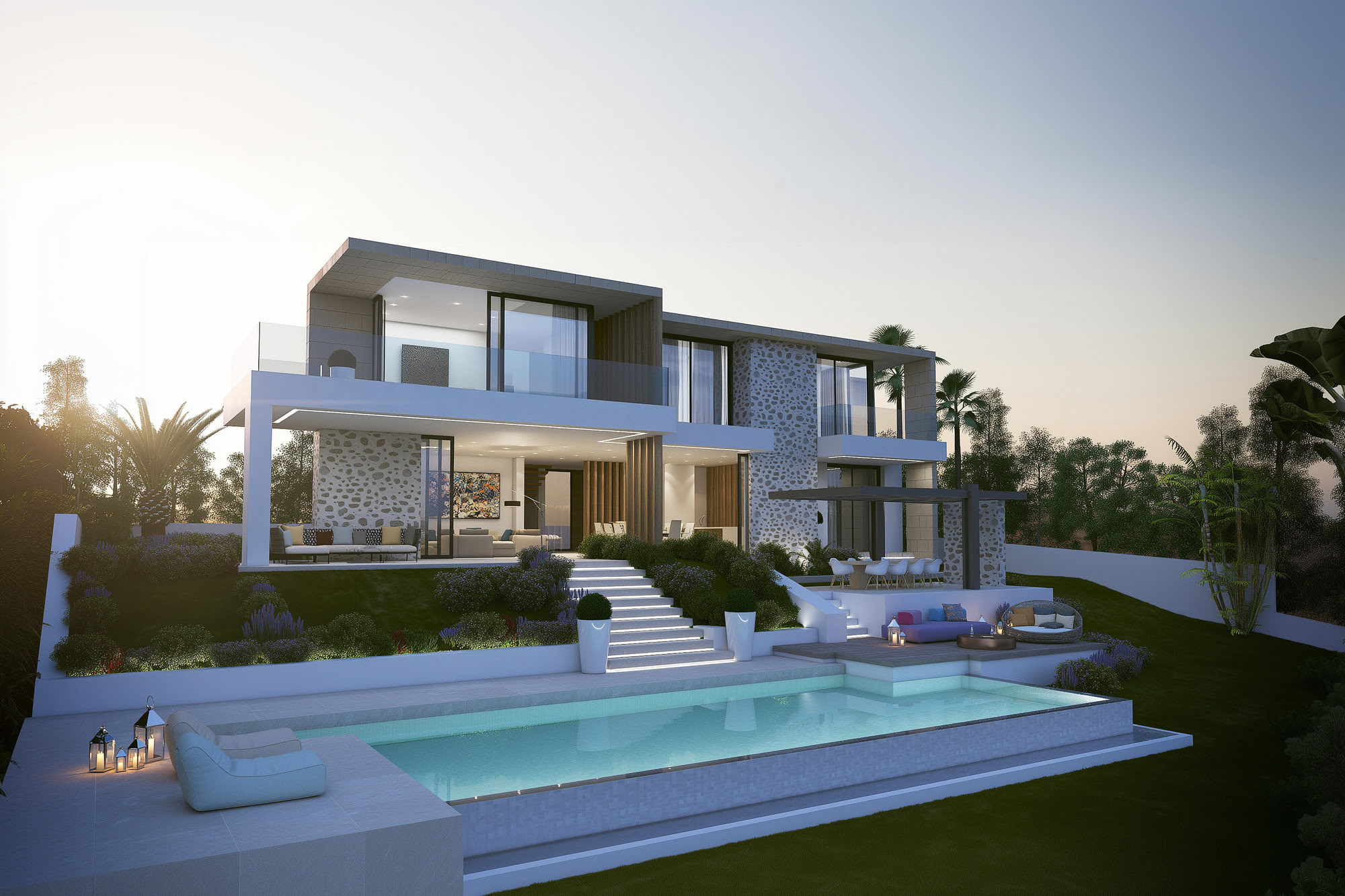 UA211 – contemporary villa in Marbella with natural textures and infinity pool