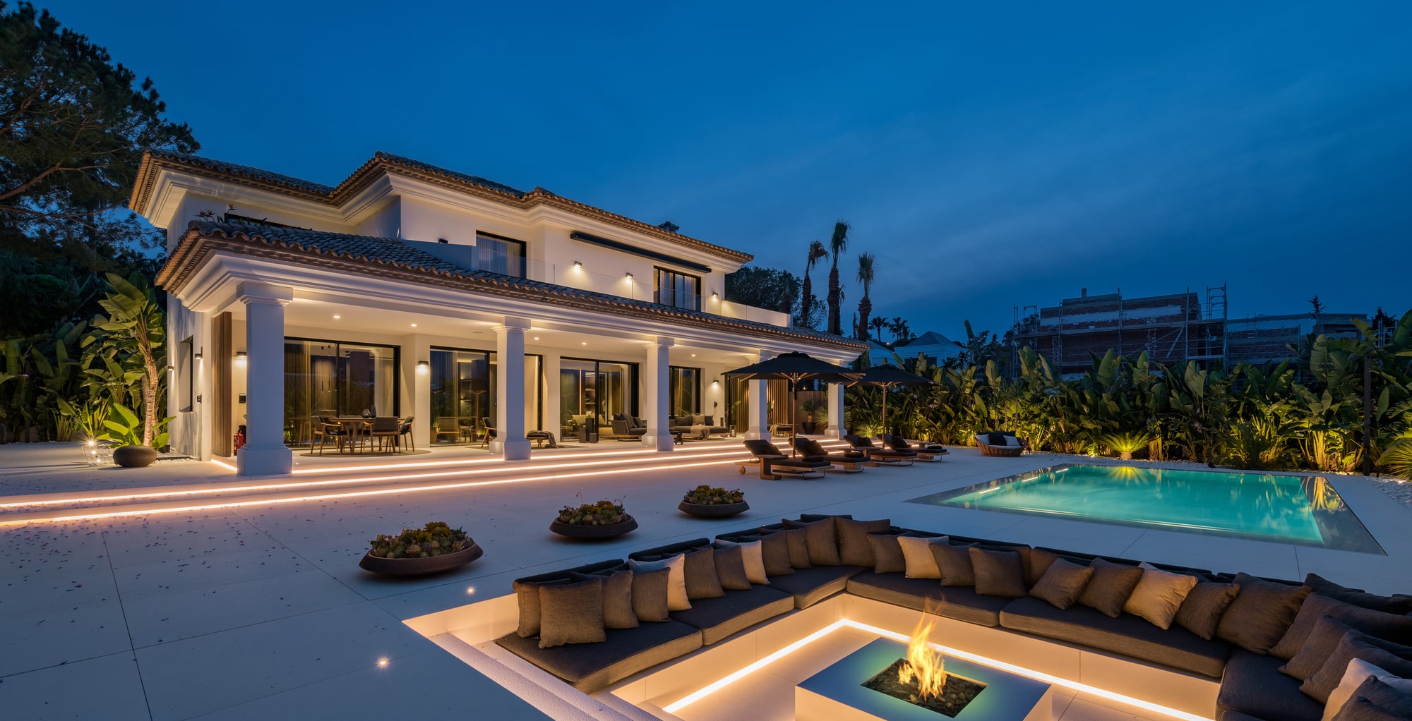 ZARINA luxury villa with sophisticated interiors and atmospheric lighting